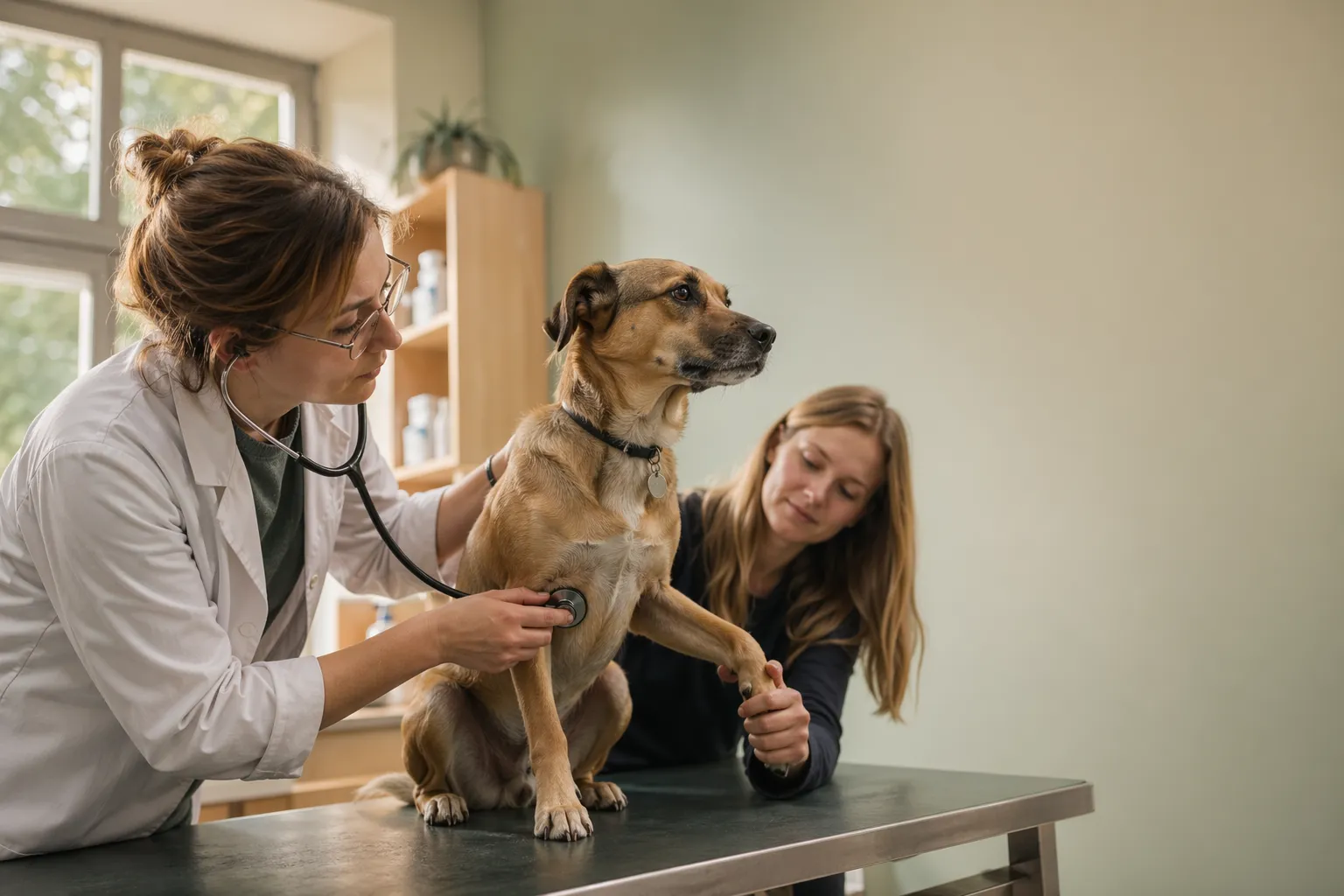Hund bei der Untersuchung in einer deutschen Tierarztpraxis